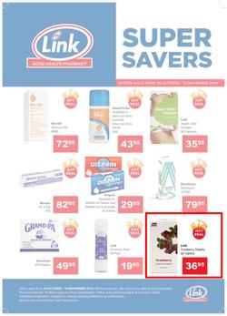 Link Pharmacy : Super Savers (29 Oct - 10 Nov 2019), page 1