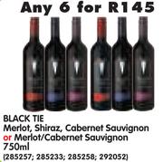 Black Tie Merlot, Shiraz, Cabernet Sauvignon Or Merlot/Cabernet Sauvignon-6x750ml
