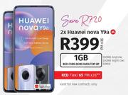 2 x Huawei Nova Y9a 4G-On 1GB Red Core More Data Top Up + On Red Flexi 65