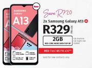 2 x Samsung Galaxy A13 4G-On 2GB Red Core More Data Top Up + On Red Flexi 65