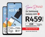 2 x Samsung Galaxy A33 5G-On 2GB Red Core More Data Top Up + On Red Flexi 65