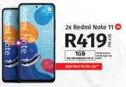 2 x Redmi Note 11 4G-On 1GB Red Core More Data Top Up + On Red Flexi 70