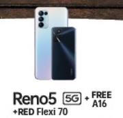 Oppo Reno 5 5G + Oppo A16-On 1GB Red Core More Data + On Red Flexi 70 (24 Months)