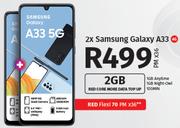 2 x Samsung Galaxy A33 4G-On 2GB Red Core More Data Top Up + On Red Flexi 70