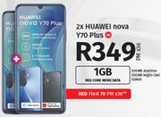 2 x Huawei Nova Y70 Plus 4G-On 1GB Red Core More Data + On Red Flexi 70