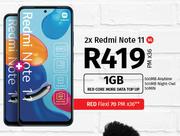 2 x Redmi Note 11 5G-On 1GB Red Core More Data Top Up + On Red Flexi 70