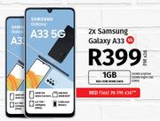 2 x Samsung Galaxy A33 5G-On 1GB Red Core More Data + On Red Flexi 70