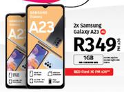 2 x Samsung Galaxy A23 4G Smartphone-On 1GB Red Core More Data & Red Flexi 70PM x 36