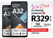 2 x Samsung Galaxy A32 4G Smartphone-On 1GB Red Core More Data & Red Flexi 70PM x 36