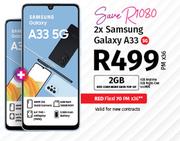 2 x Samsung Galaxy A33 5G-On Red Core More Data Top Up 2GB + On Red Flexi 70