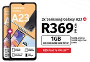 2 x Samsung Galaxy A23 4G-On 1GB Red Core More Data Top Up + On Red Flexi 70