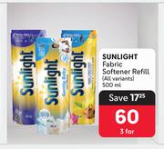 Sunlight Fabric Softener Refill (All Variants)-For 3 x 500ml