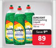 Sunlight Dishwashing Liquid (Lemon Only)-For 3 x 750ml