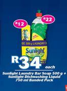 Sunlight Laundry Bar Soap 500g + Sunlight Dishwashing Liquid 750ml Banded Pack-Each 