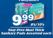 Stay-Free Maxi Thick Sanitary Pads-8's/10's Each