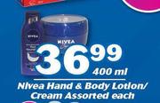Nivea Hand & Body Lotion/Cream-400ml Each
