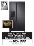 Samsung 602L Side By Side 3 Door Plumbed Water & Ice Dispenser Gentle Black RS65R5691B4/FA