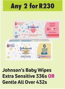 Johnson's Baby Wipes Extra Sensitive 336s Or Gentle All Over 432s-For 2