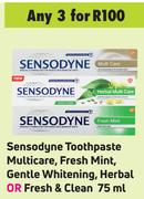 Sensodyne Toothpaste Multicare, Fresh Mint, Gentle Whitening, Herbal Or Fresh & Clean-For 3 x 75ml