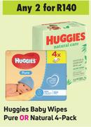 Huggies Baby Wipes Pure Or Natural 4 Pack-For 2