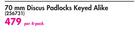 Mackie 70mm Discus Padlocks Keyed Alike-Per 4 Pack