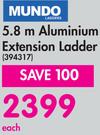 Mundo 5.8m Aluminium Extension Ladder-Each