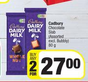 Cadbury Chocolate Slab (Assorted Excl. Bubbly)-For Any 2 x 80g 