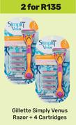 Gillette Simply Venus Razor + 4 Cartridges-For 2