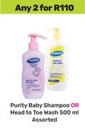 Purity Baby Shampoo Or Head To Toe Wash 500ml Assorted-For Any 2