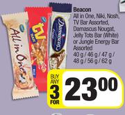 Beacon All In One,Niki,Nosh,TV Bar ,Damascus Nougat Jelly Tots Bar(White) Or Jungle Energy Bar-For 3