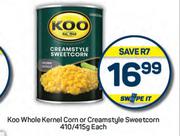 Koo Whole Kernel Corn Or Creamstyle Sweetcorn-410g/415g Each