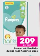Pampers Active Baby Jumbo Pack Assorted Sizes-Per Pack