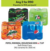 Pepsi, Mirinda, Mountain Dew Or 7 Up Soft Drink Cans (All Variants)-For 2 x 6 x 300ml