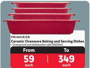  Primaries Ceramic Ovenware Baking & Serving Dishes-Each