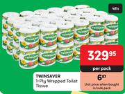 Twinsaver 1 Ply Wrapped Toilet Tissue-48's Per Pack