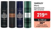 Yardley Mens Deodorant (All Variants)-6 x 125ml