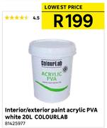Interior/Exterior Paint Acrylic PVA White 20Ltr COLOURLAB