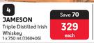 Jameson Triple Distilled Irish Whisky-750ml Each