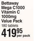 Bettaway Mega C1000 Vitamin C 1000mg Value Pack 180 Tablets-Per Pack