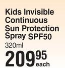 Kids Invisible Continuous Sun Protection Spray SPF50-320ml Each