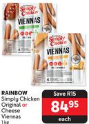 Rainbow Simply Chicken Original Or Cheese Viennas-1kg Each