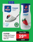 Clover Long Life Cream or Fresh Cream-500ml Each