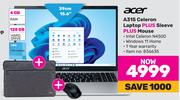 Acer A315 Celeron Laptop Plus Sleeve Plus Mouse