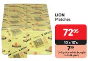 Lion Matches-For 10 x 10's Pack