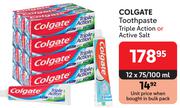 Colgate Toothpaste (Triple Action Or Active Salt)-12 x 75/100ml