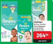 Pampers Active Jumbo Pack Nappies-44/48/52/62/66/76/94/96 Per Pack