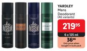 Yardley Mens Deodorant (All Variants)-6 x 125ml