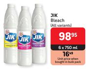 Jik Bleach (All Variants)-6 x 750ml