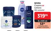 Nivea Creams Or Lotion (All Variants)-6 x 400ml