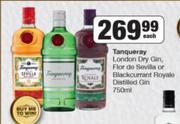 Tanqueray London Dry Gin, Flor De Sevilla Or Blackcurrant Royale Distilled Gin-750ml Each